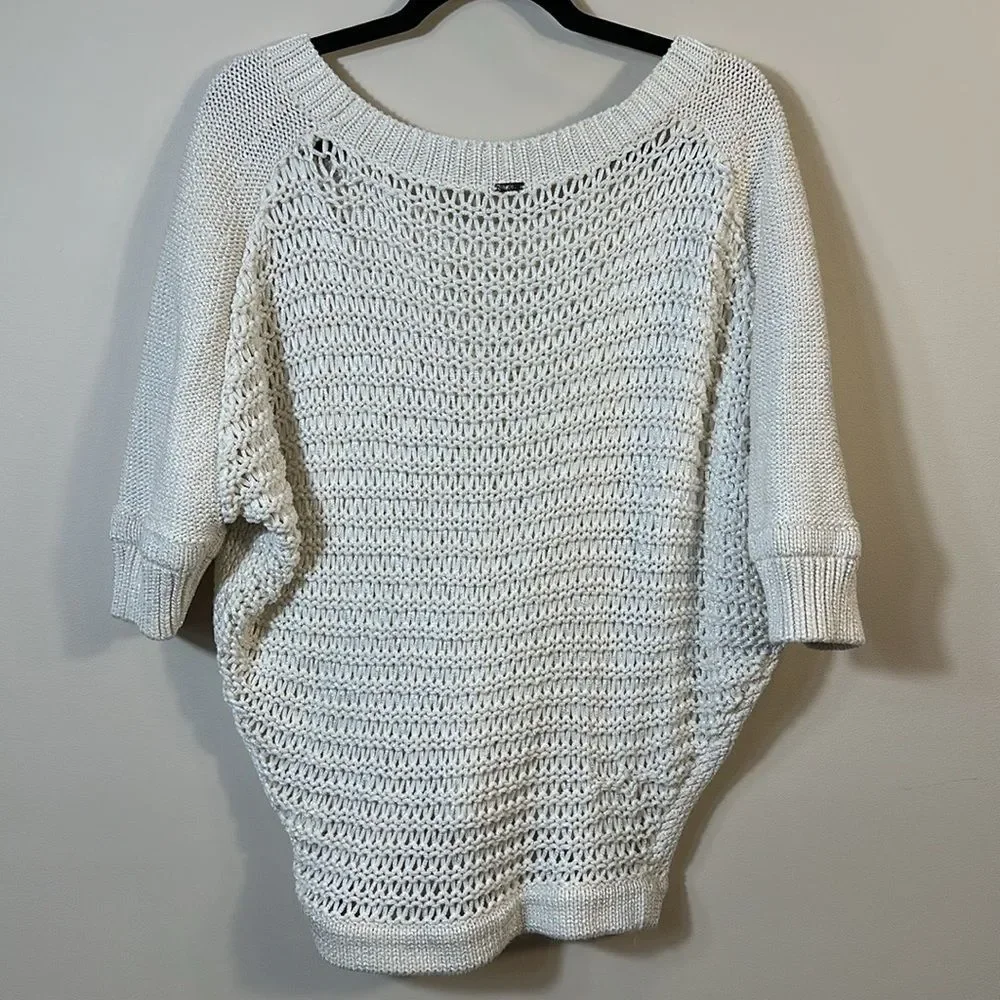 VPL Off White Cable Knit Short Sleeve Oversized Women Sweater Size Small